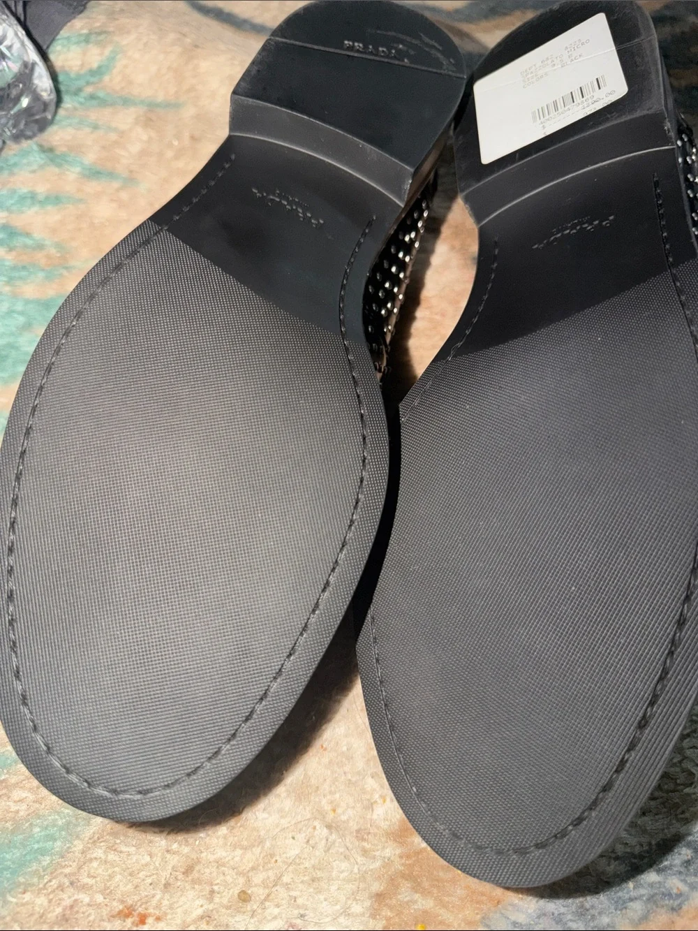 Prada Black Studded Leather Slip-On Loafers